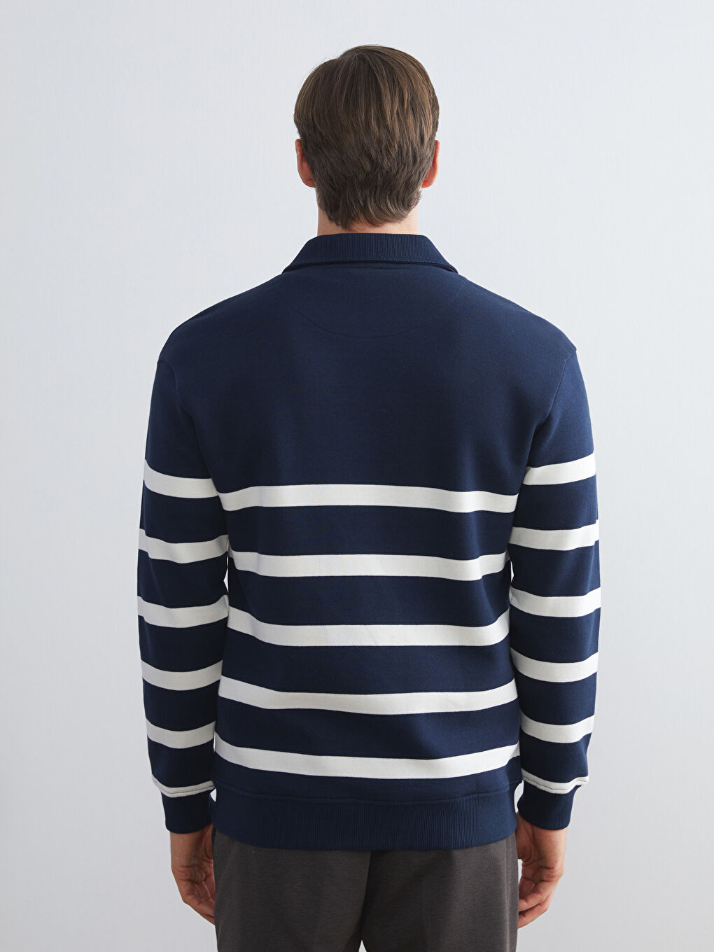 Polo Neck Long Sleeve Striped Men's Sweatshirt-3