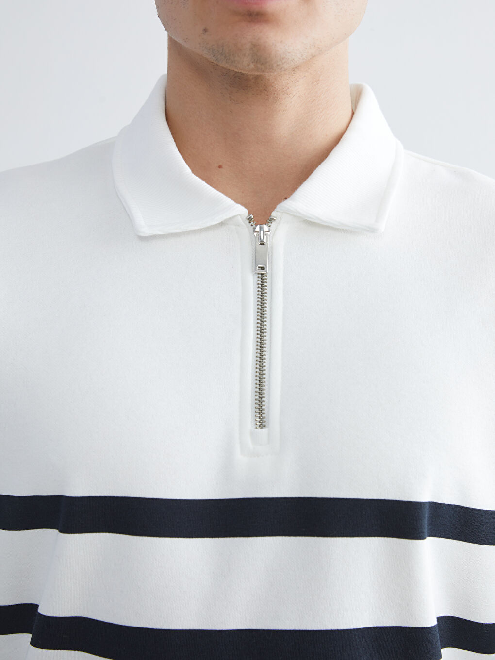 Polo Neck Long Sleeve Striped Men's Sweatshirt-2