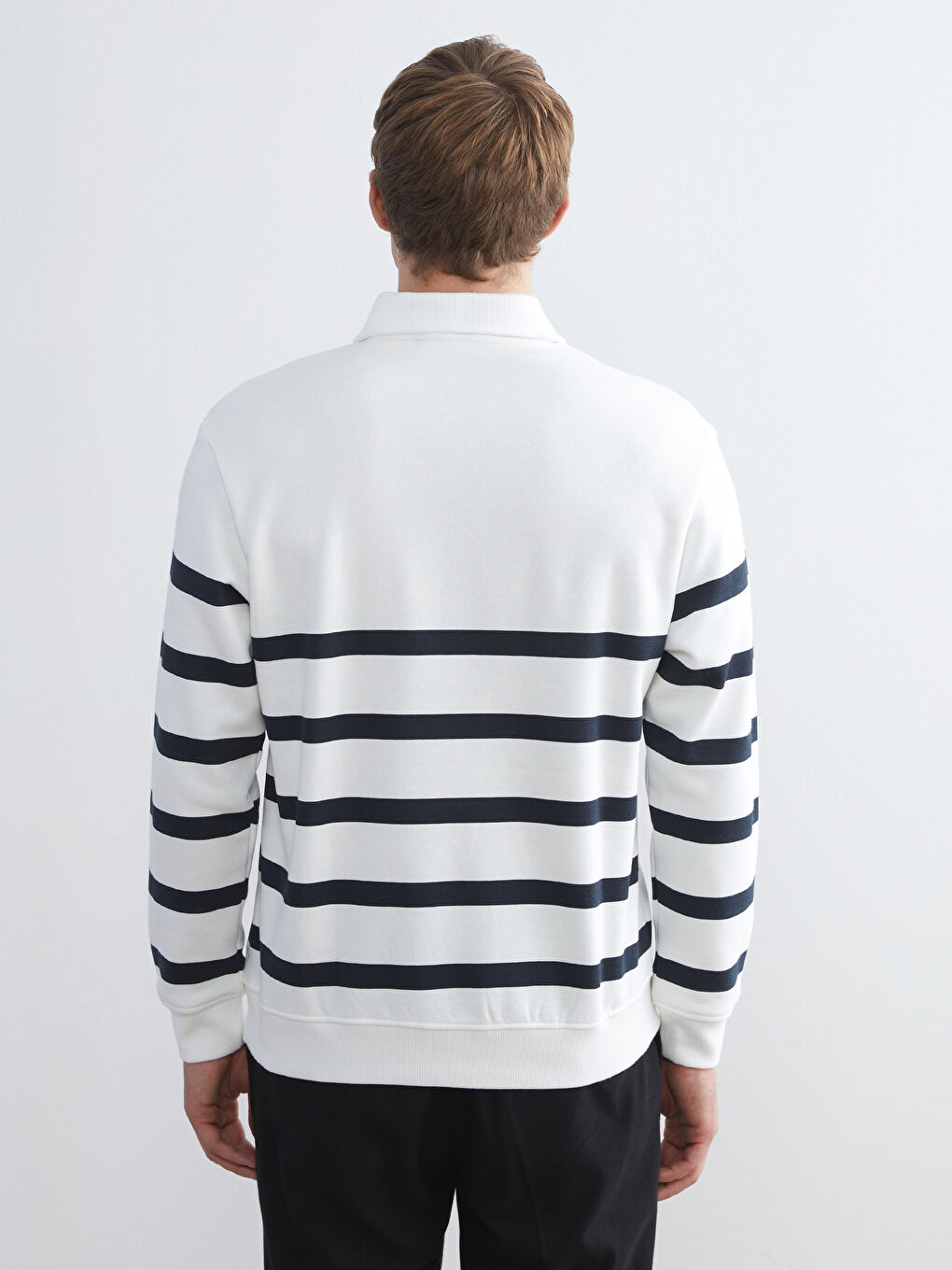 Polo Neck Long Sleeve Striped Men's Sweatshirt-3