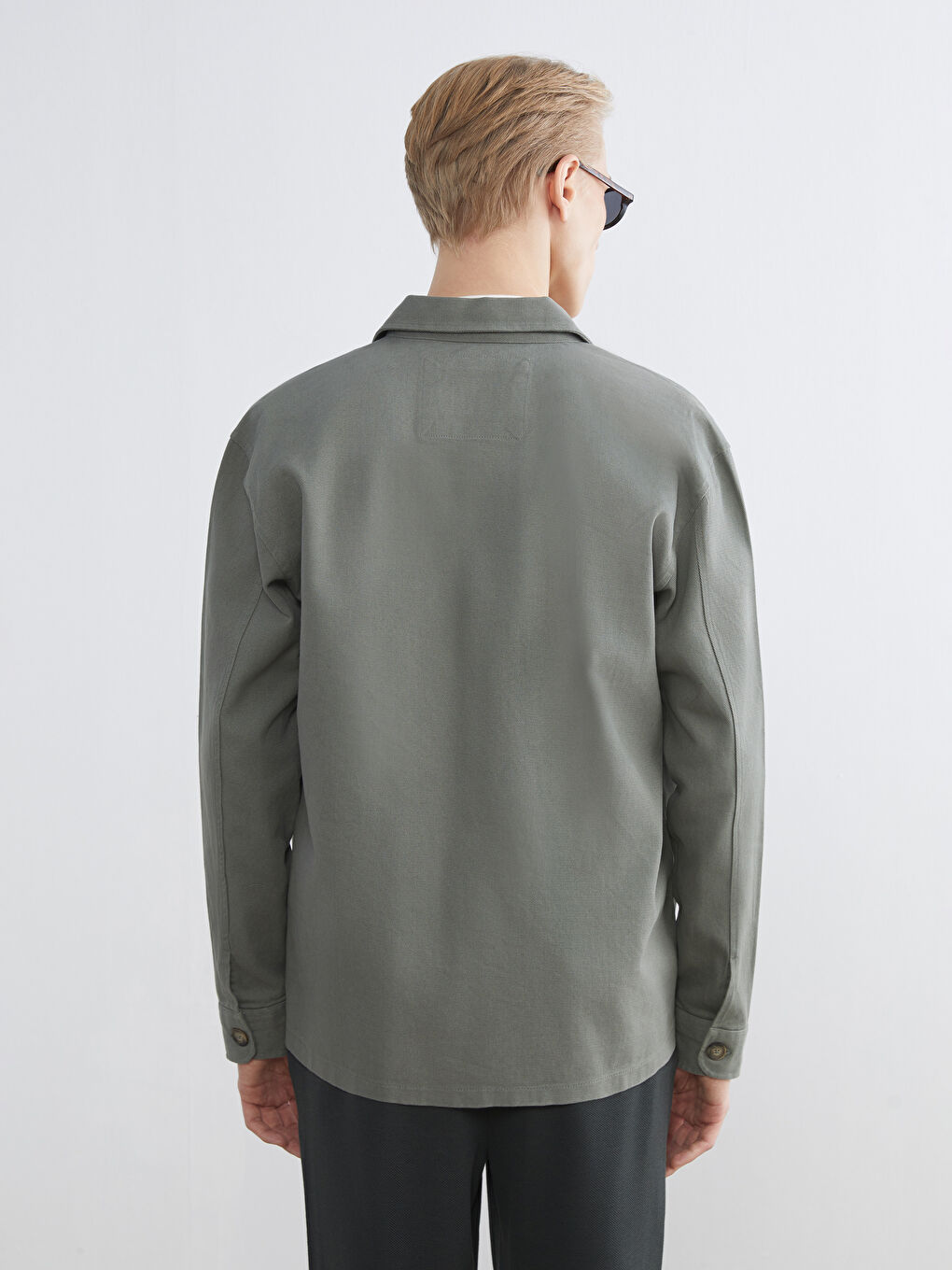 Regulär Sitz Langarm Gabardine Herren Hemdjacke-6