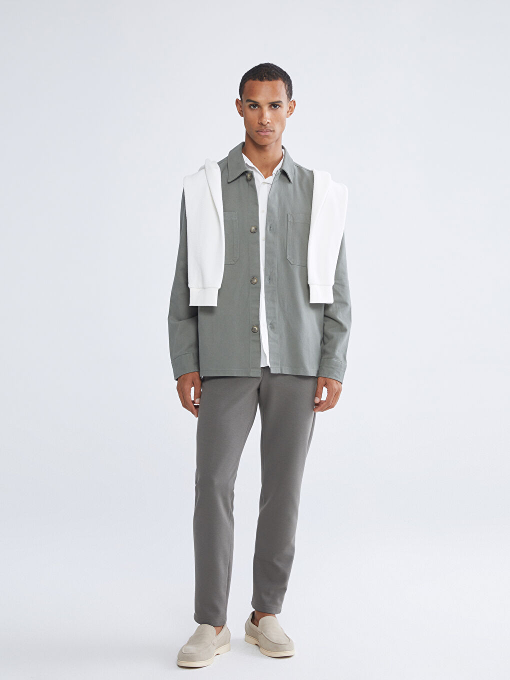 Regulär Sitz Langarm Gabardine Herren Hemdjacke-3