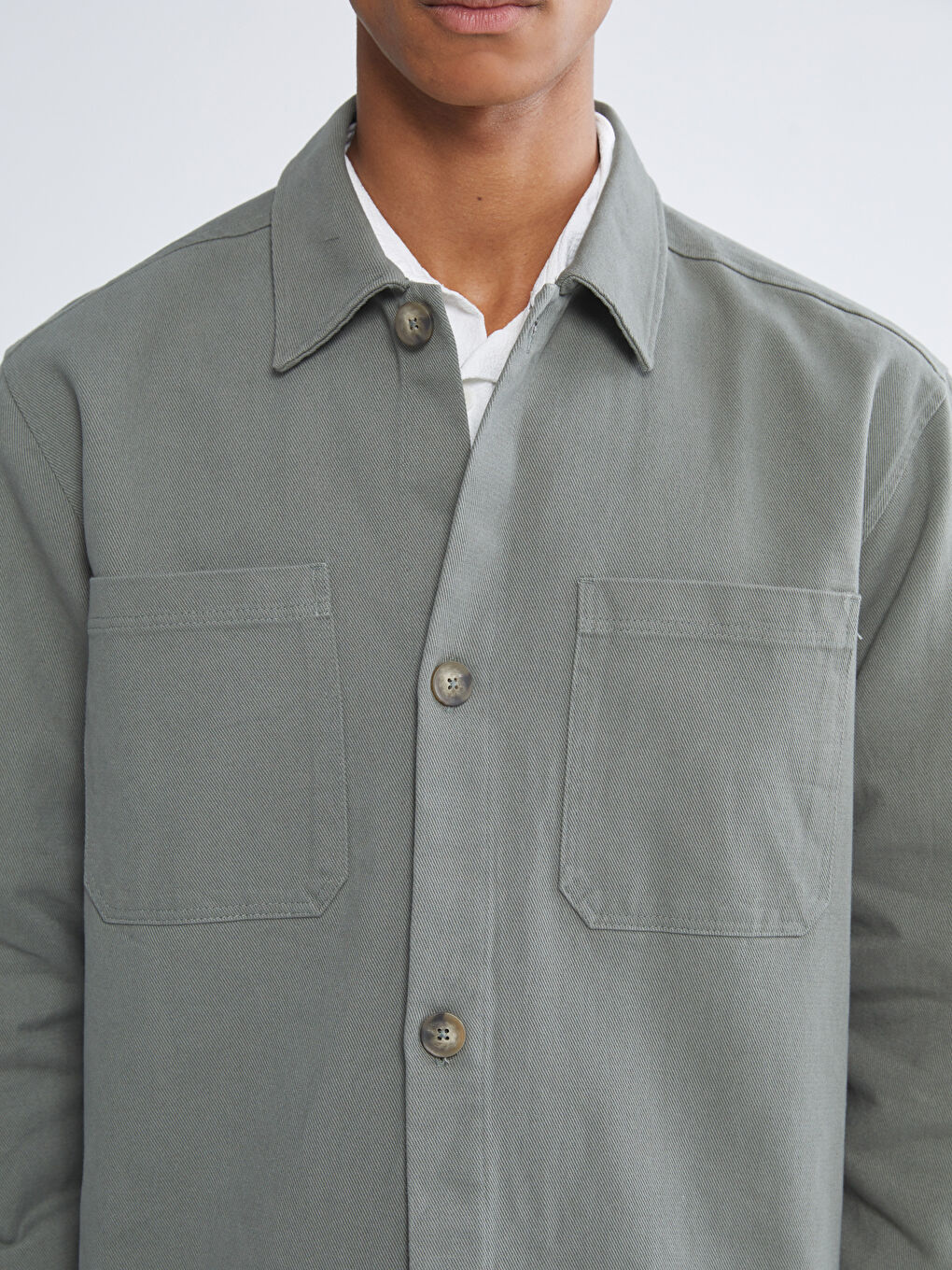 Regulär Sitz Langarm Gabardine Herren Hemdjacke-5