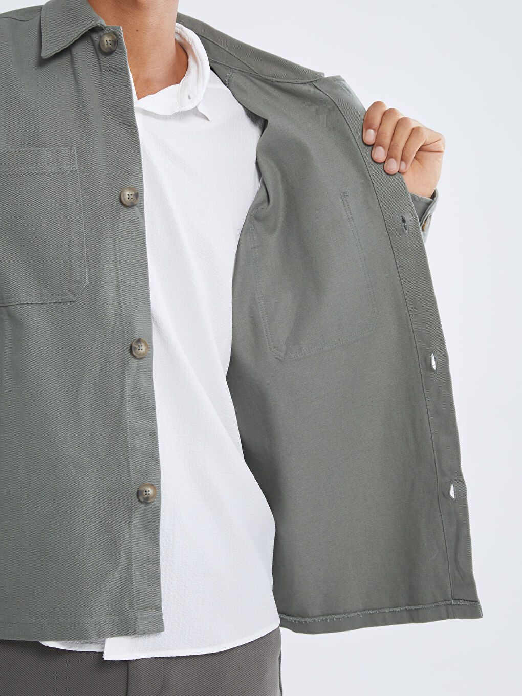 Regulär Sitz Langarm Gabardine Herren Hemdjacke-7