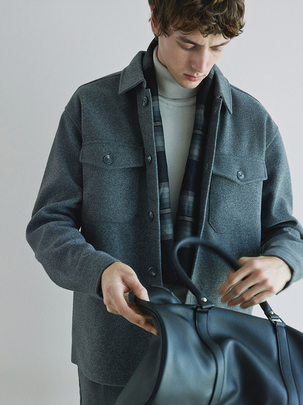 Стандартный крой с длинным рукавом Каше Мужская рубашка-пиджак-2