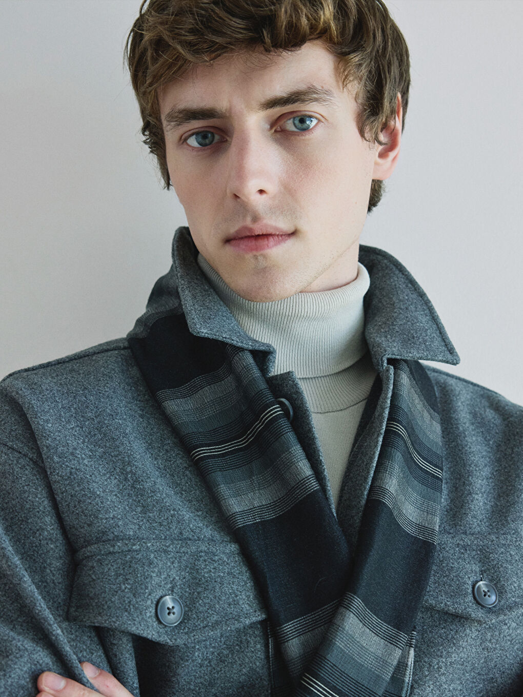 Стандартный крой с длинным рукавом Каше Мужская рубашка-пиджак-3