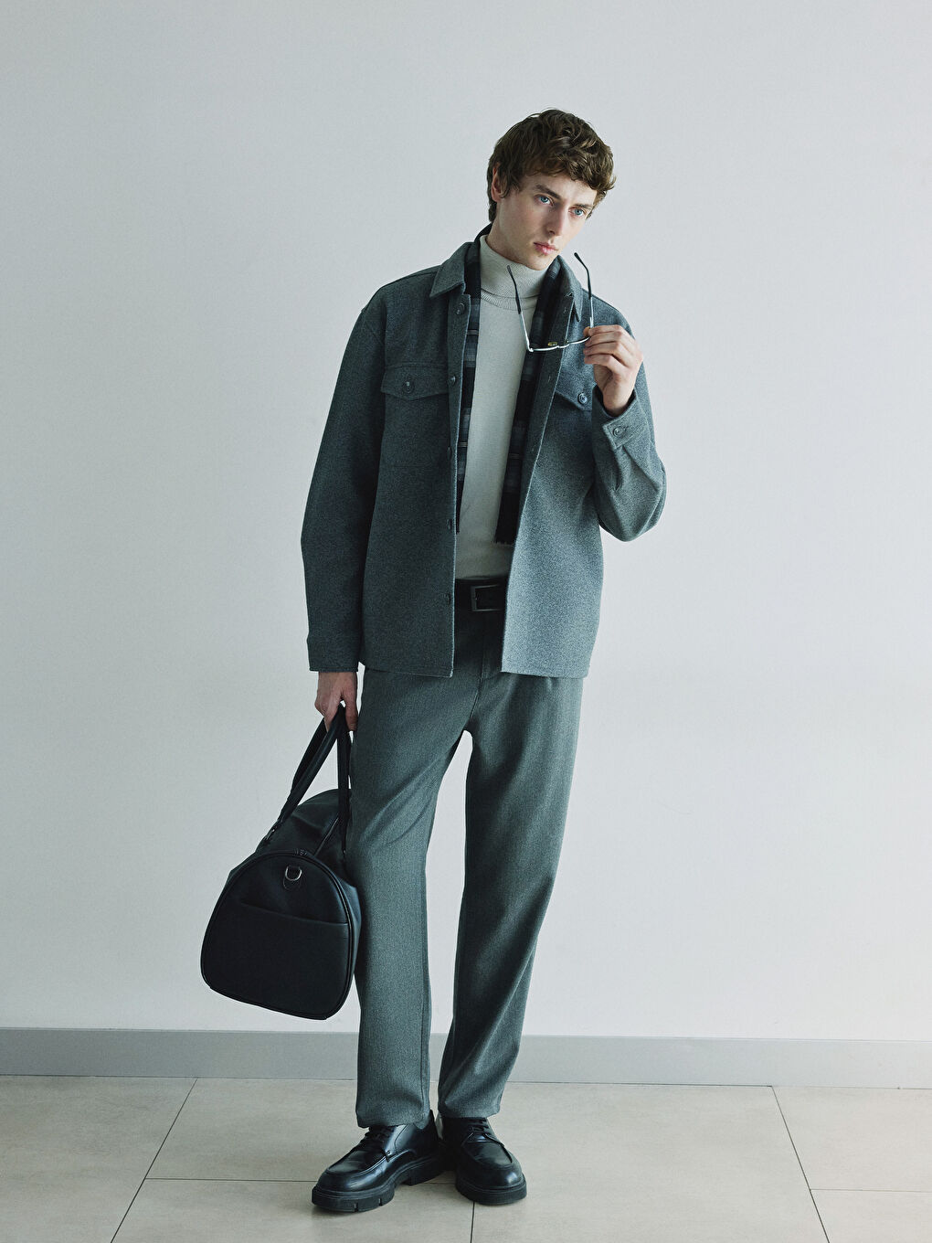 Стандартный крой с длинным рукавом Каше Мужская рубашка-пиджак-4