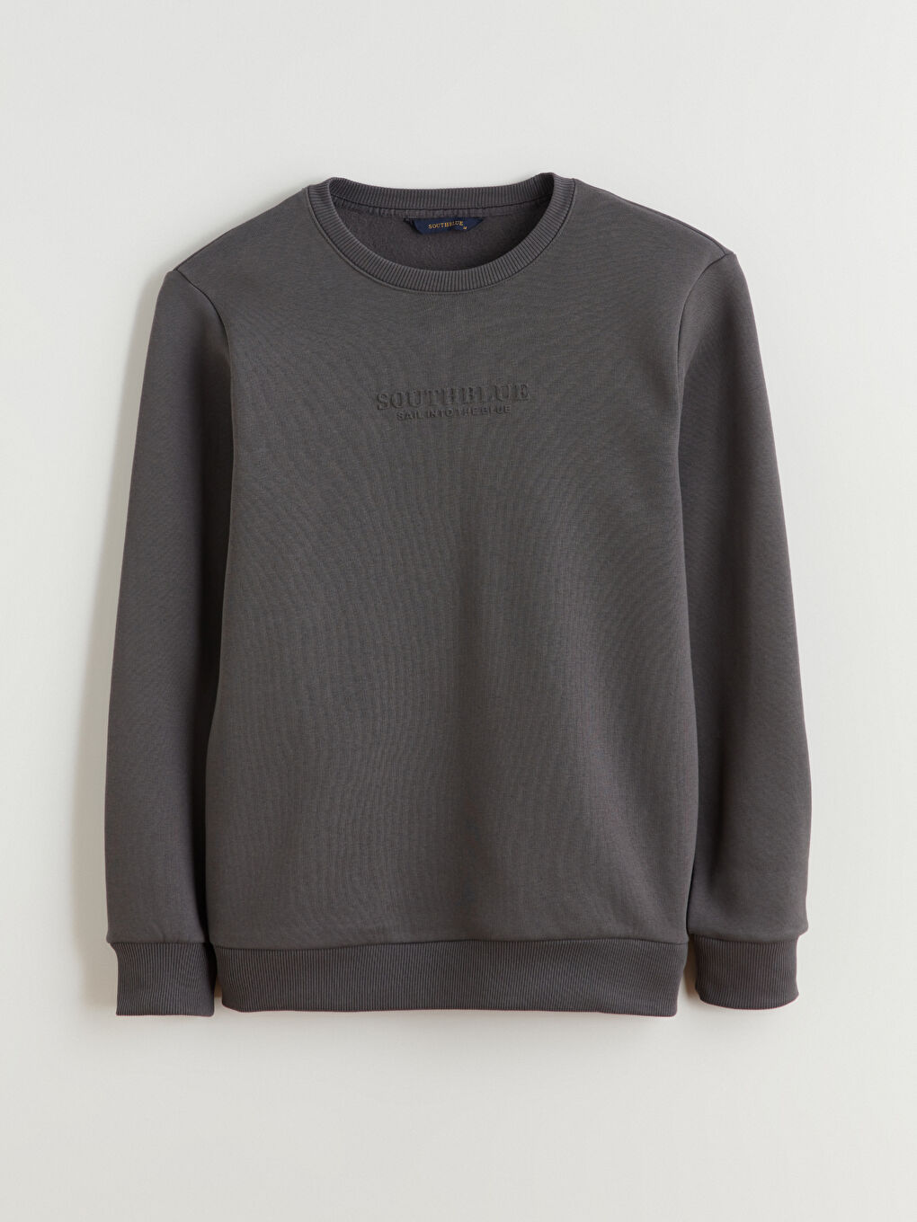 Antrasit Bisiklet Yaka Baskılı Erkek Kalın Sweatshirt-4