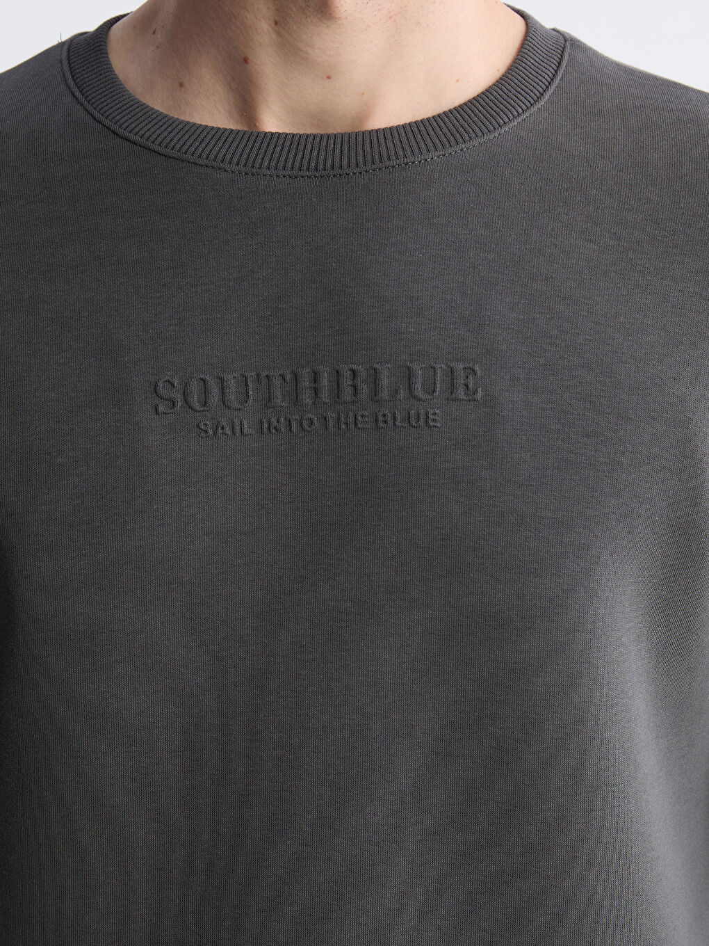 Antrasit Bisiklet Yaka Baskılı Erkek Kalın Sweatshirt-2