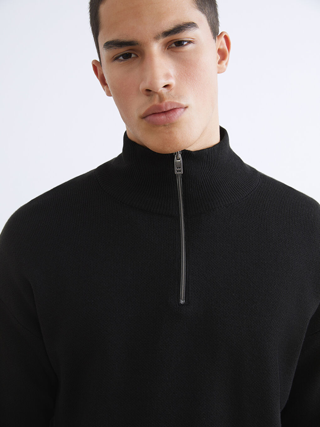 Funnel Neck Long Sleeve Men's Knitwear Sweater-2