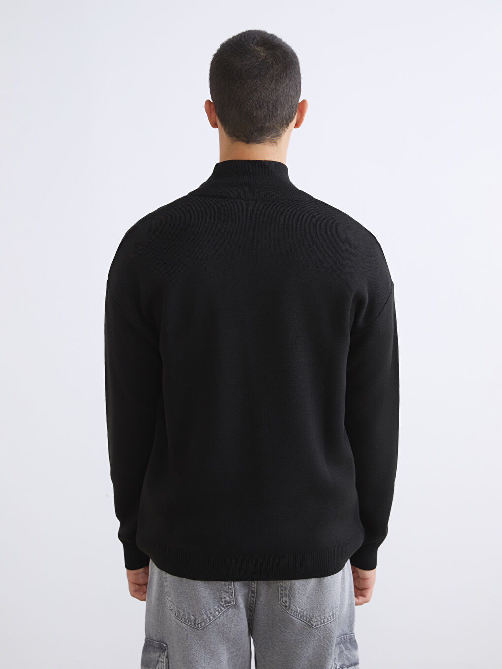 Funnel Neck Long Sleeve Men's Knitwear Sweater-3