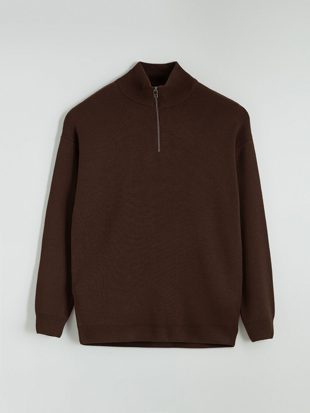 Kahverengi Dik Yaka Uzun Kollu Erkek Triko Kazak-4