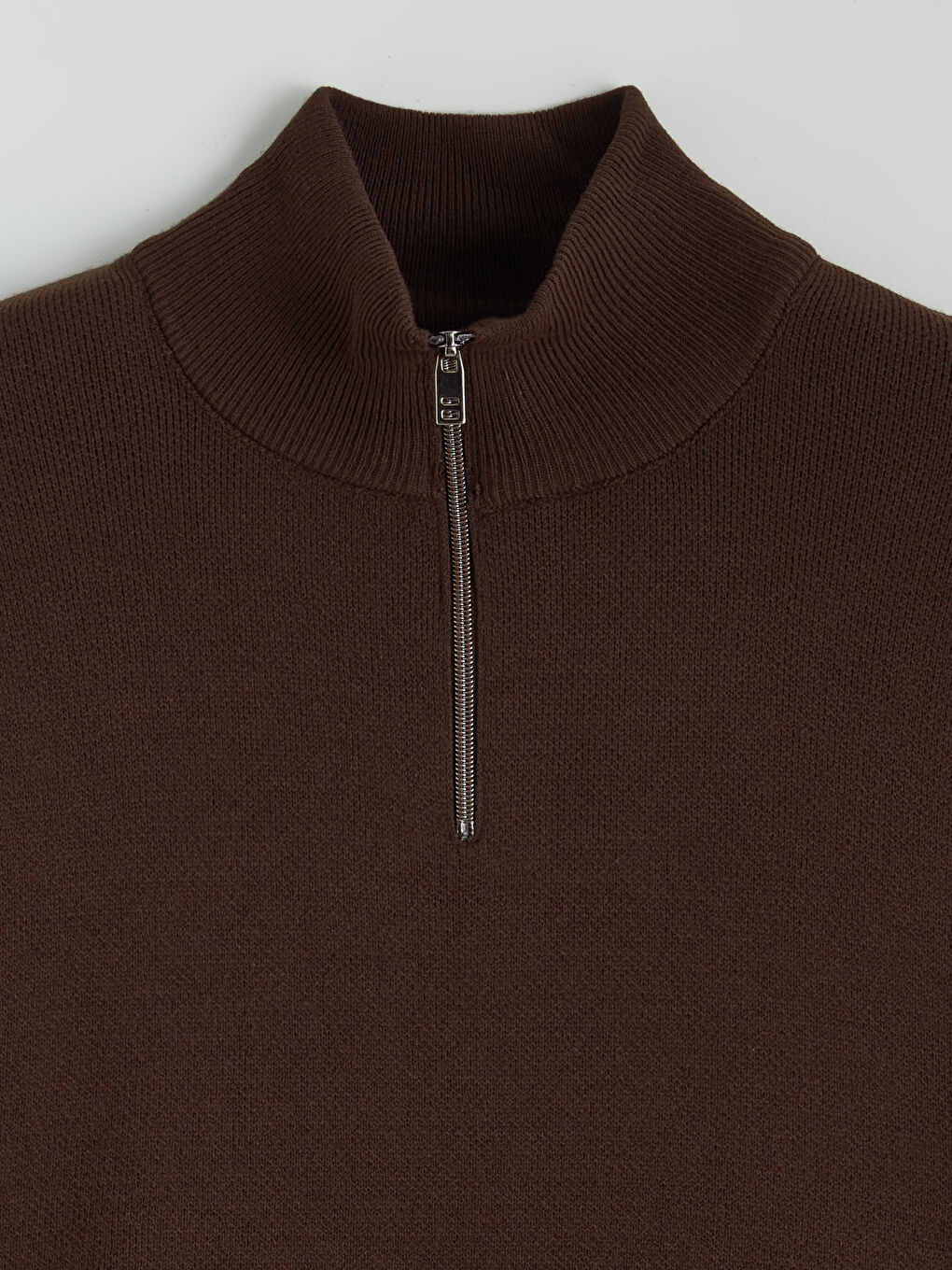 Kahverengi Dik Yaka Uzun Kollu Erkek Triko Kazak-5