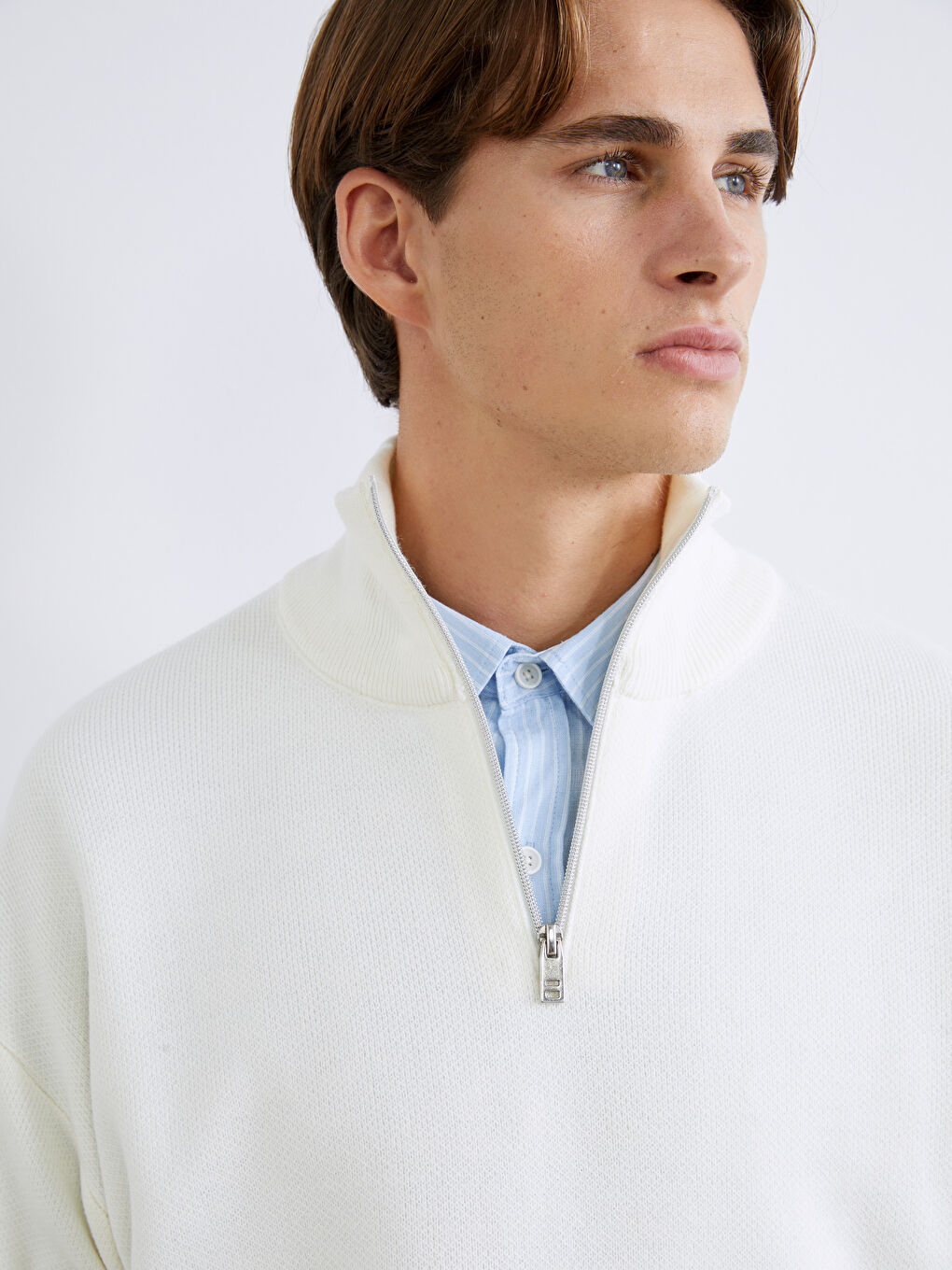 Pull-over en Tricot à Manches Longues pour Hommes avec Col Cheminée-2