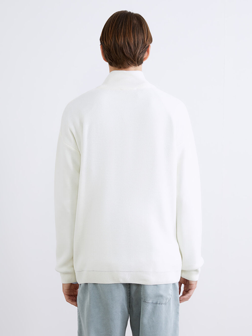 Pull-over en Tricot à Manches Longues pour Hommes avec Col Cheminée-3