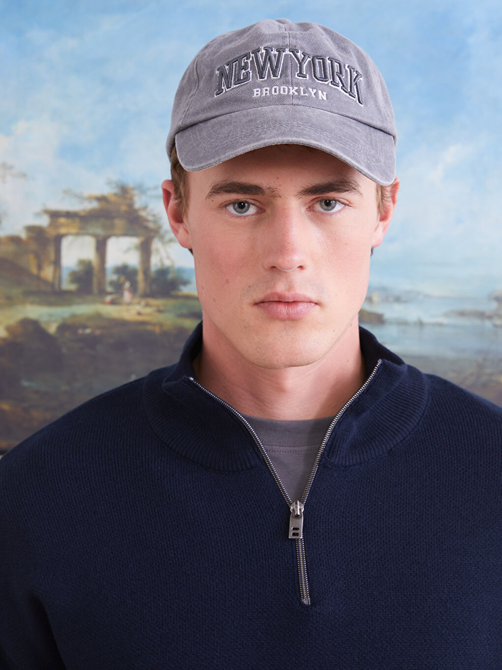 سترة تريكو كم طويل بياقة قمع للرجال-1