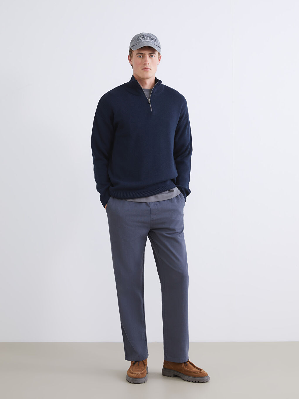 سترة تريكو كم طويل بياقة قمع للرجال-2