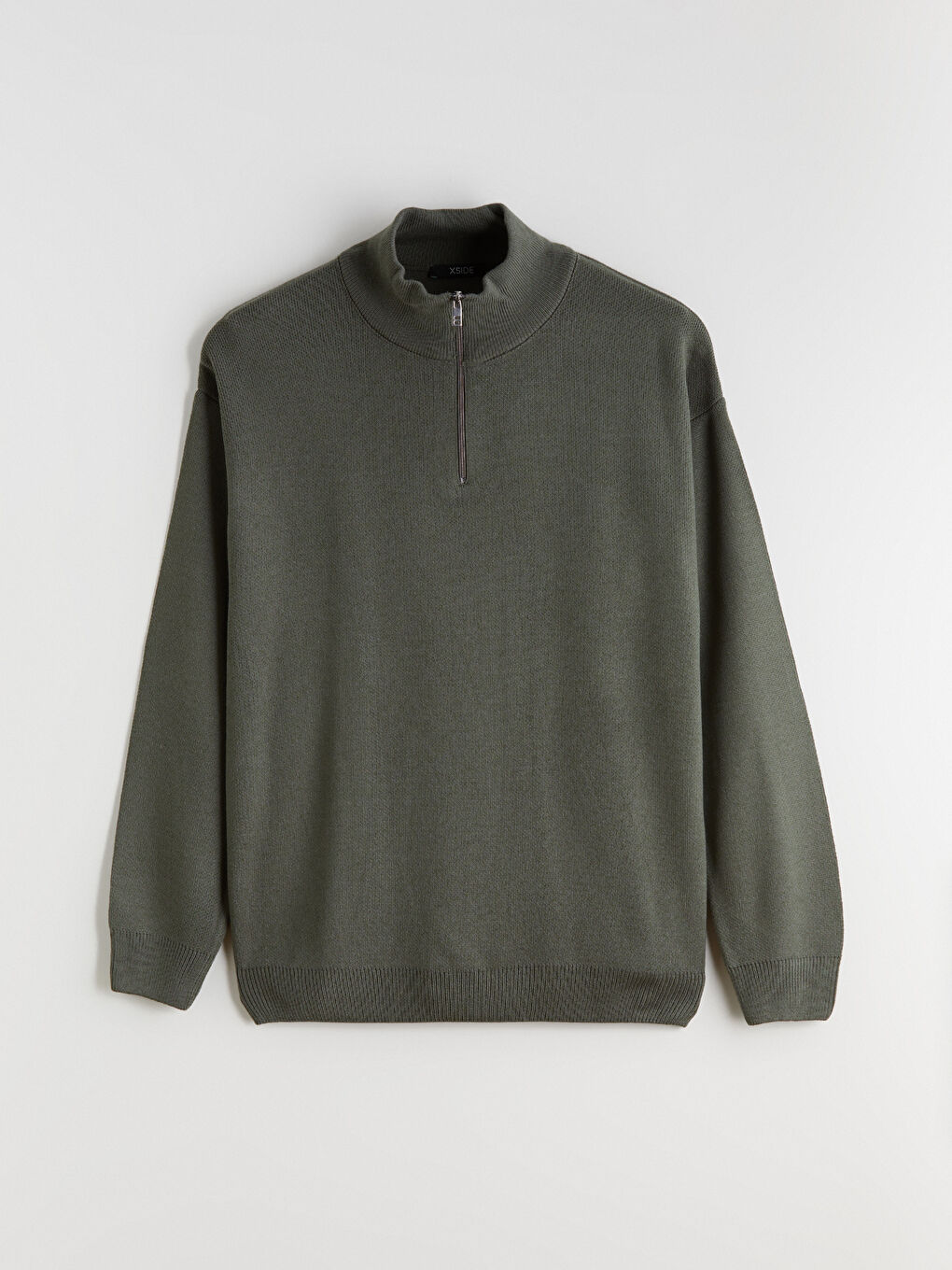 Haki Dik Yaka Uzun Kollu Erkek Triko Kazak-4