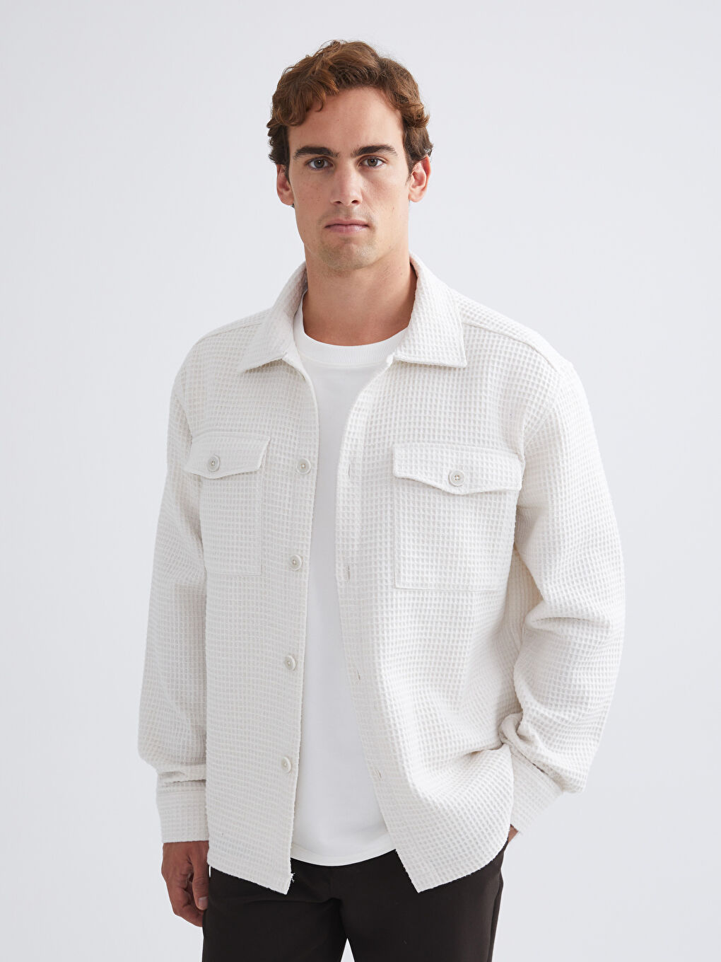 Ekru Regular Fit Uzun Kollu Erkek Gömlek Ceket