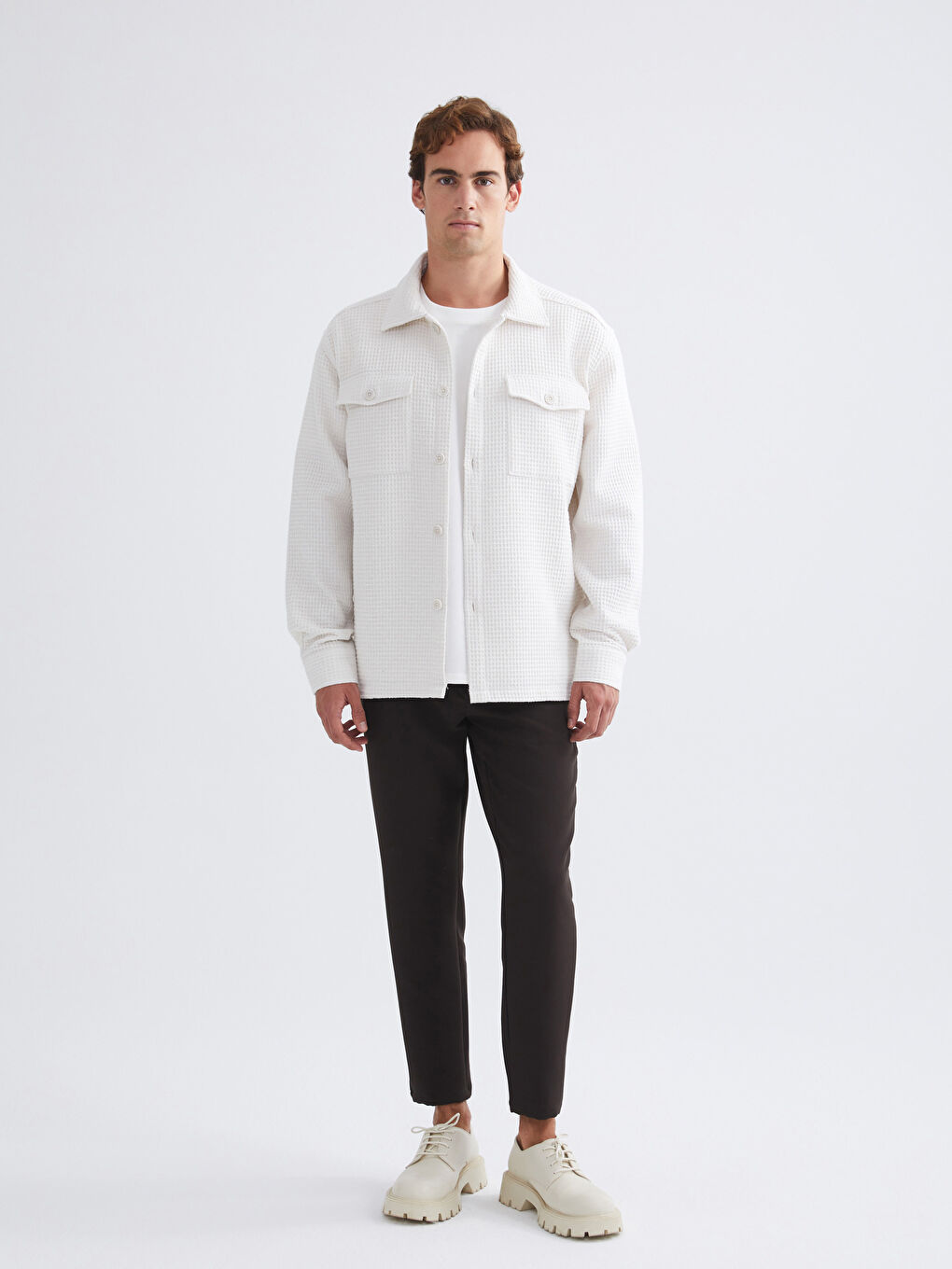 Ekru Regular Fit Uzun Kollu Erkek Gömlek Ceket-1