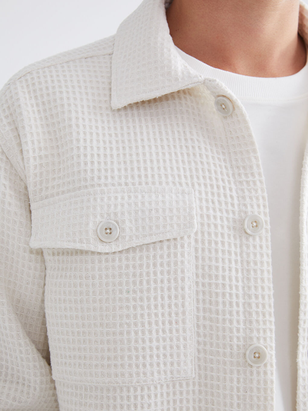 Ekru Regular Fit Uzun Kollu Erkek Gömlek Ceket-2