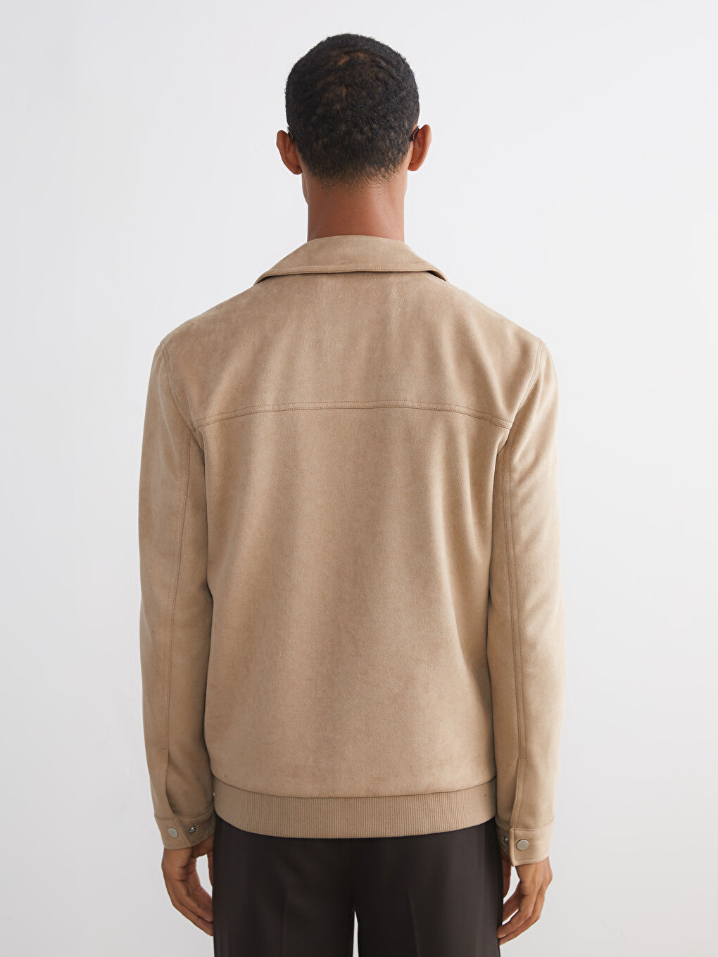Slim Fit Collared Neck Suede Men's Coat-4