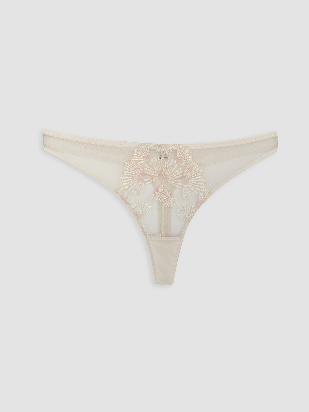 Pembe Nakışlı Tül Fantezi Tanga Külot
