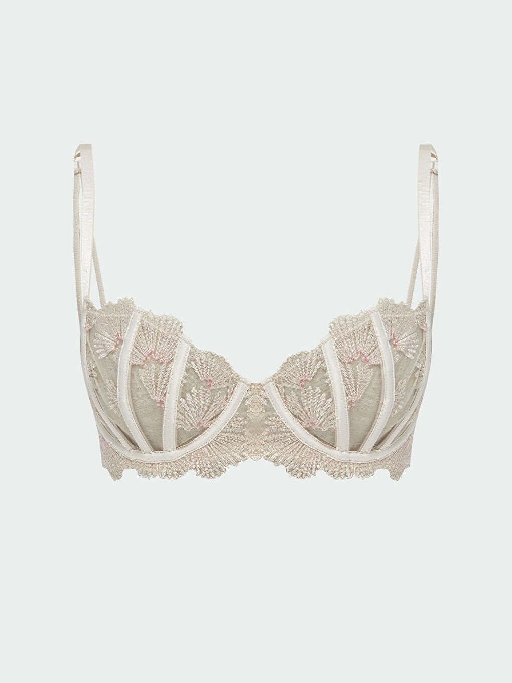 Pembe Balenli Dolgusuz Dantelli Fantezi Straplez Sütyen