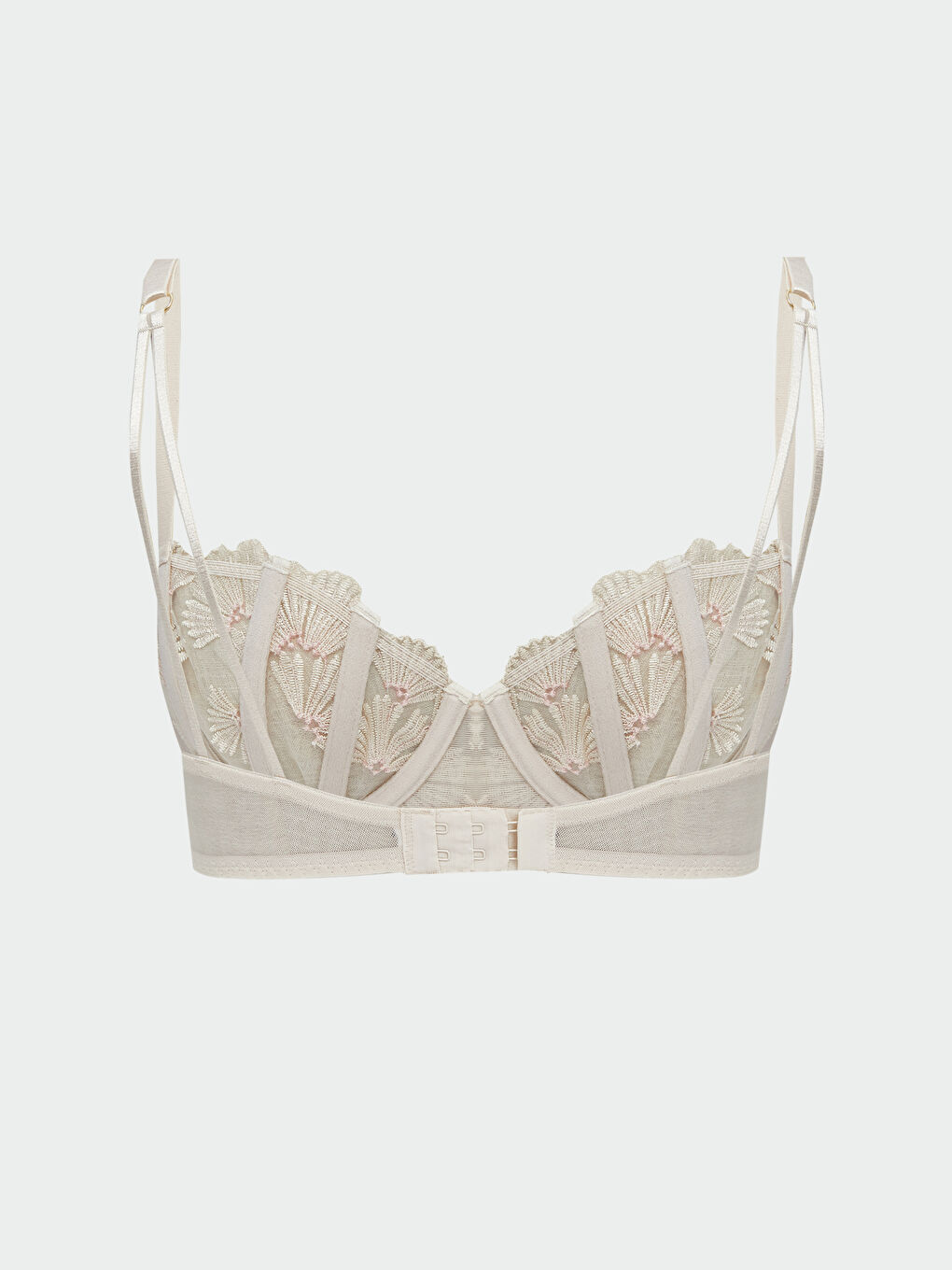 Pembe Balenli Dolgusuz Dantelli Fantezi Straplez Sütyen-1