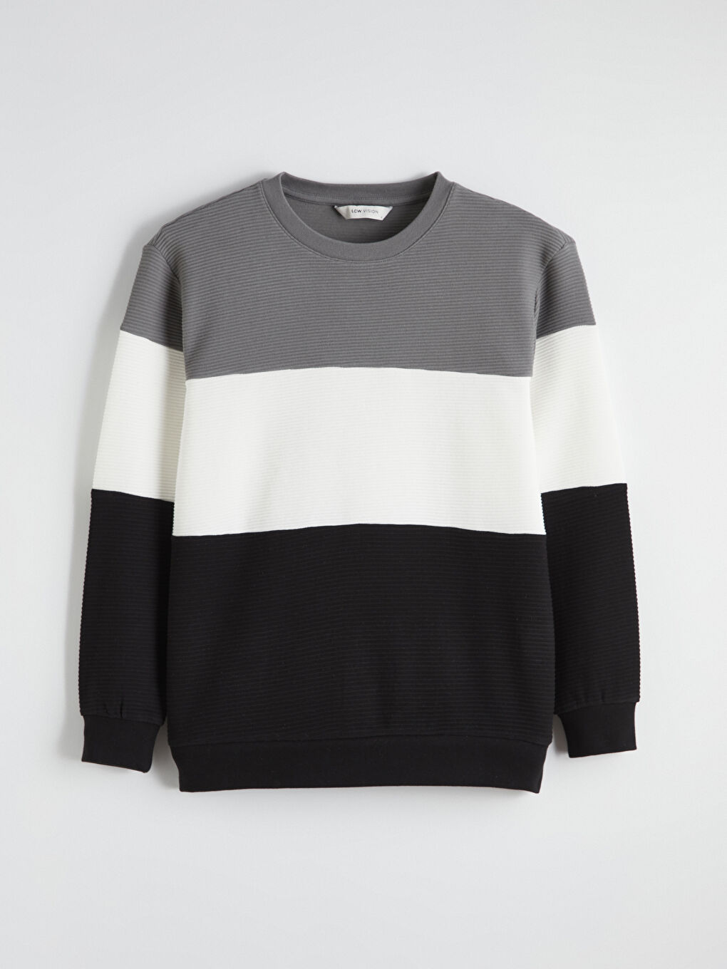 Antrasit Bisiklet Yaka Renk Bloklu Erkek Sweatshirt