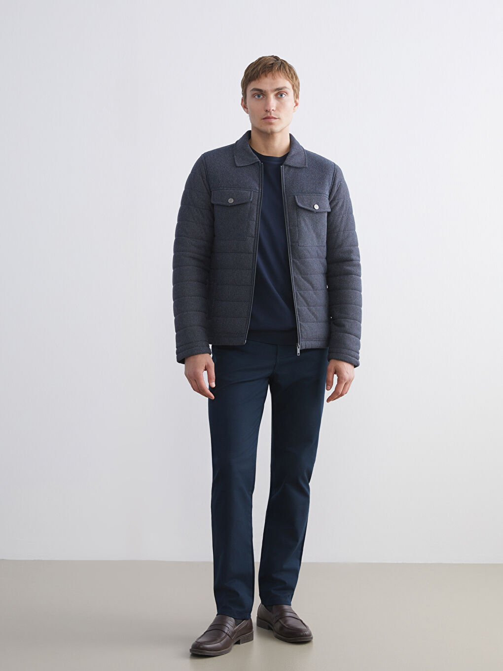 Lacivert Slim Fit Gömlek Yaka Erkek Mont-1