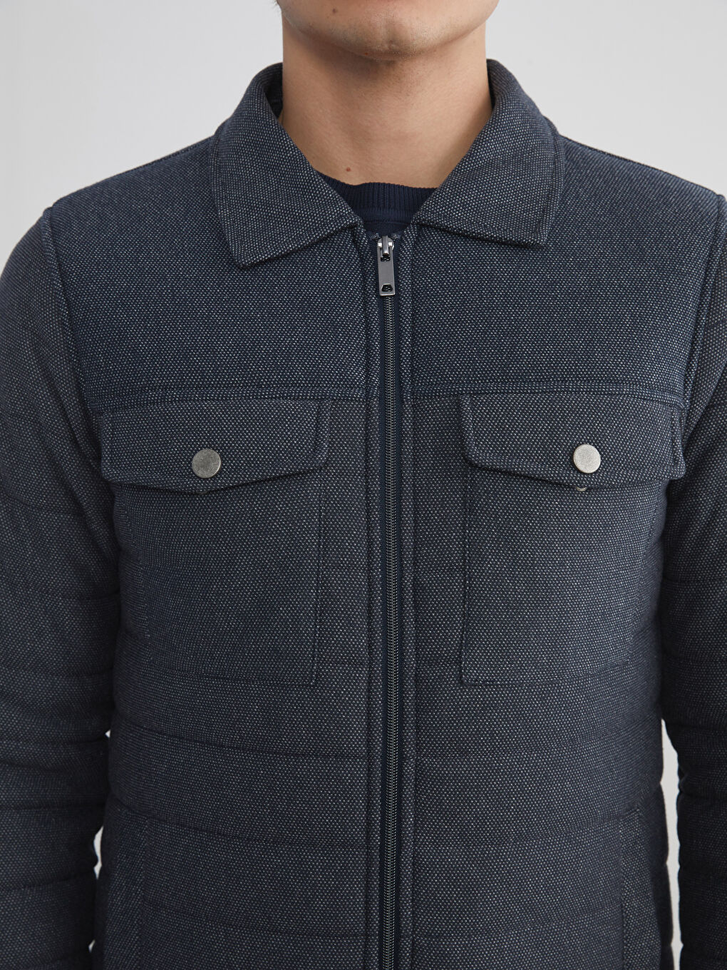 Lacivert Slim Fit Gömlek Yaka Erkek Mont-2