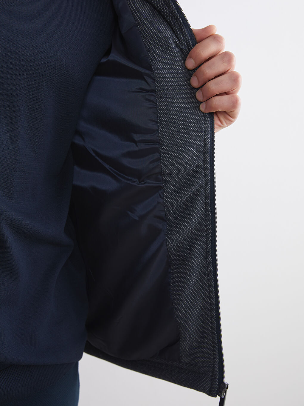 Lacivert Slim Fit Gömlek Yaka Erkek Mont-3