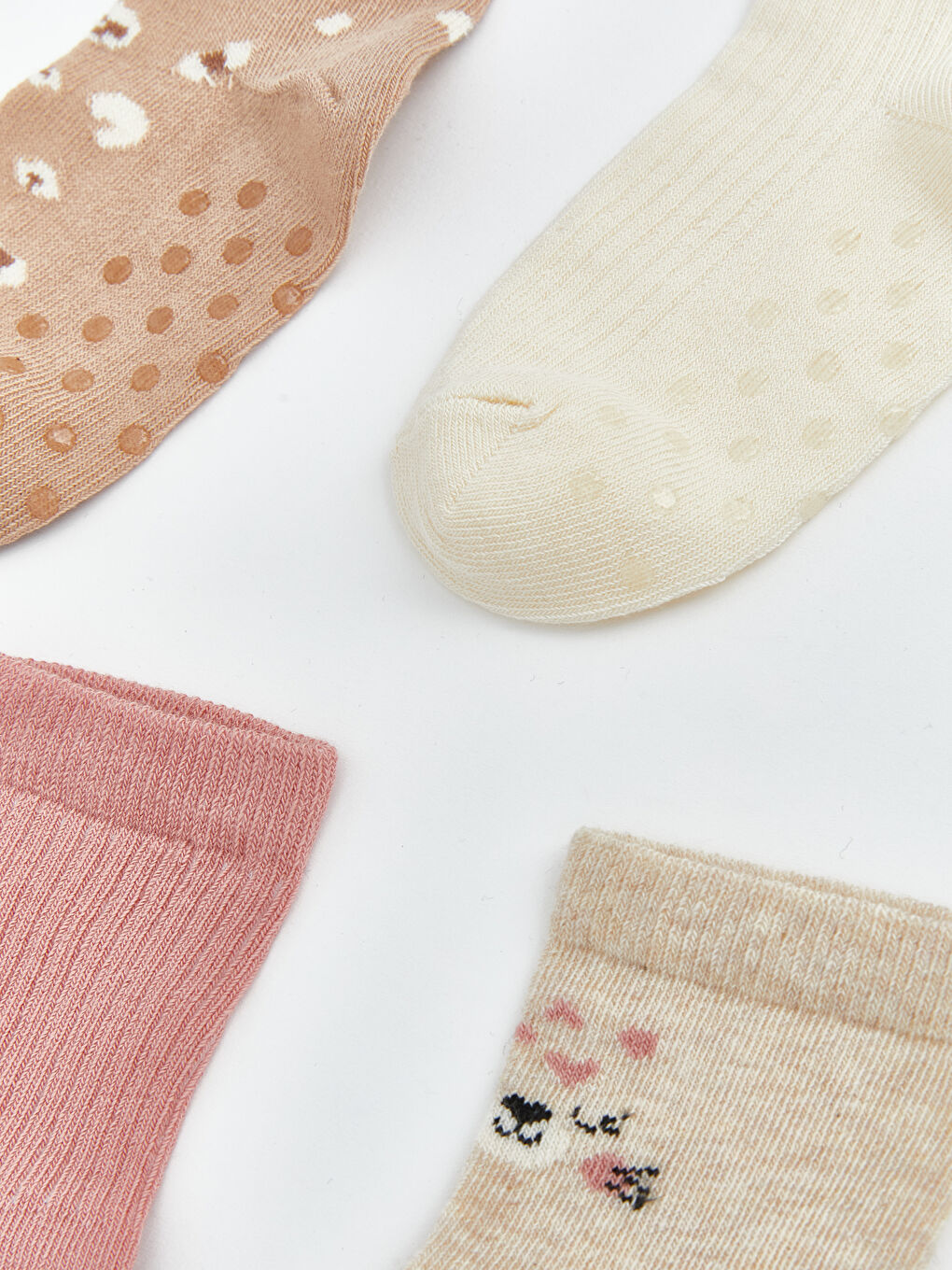 Bej Baskılı Kız Bebek Soket Çorap 5'li-3