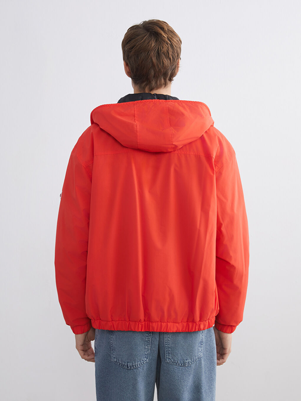 Turuncu Rahat Kalıp Kapüşonlu Erkek Orta Kalın Mont-4