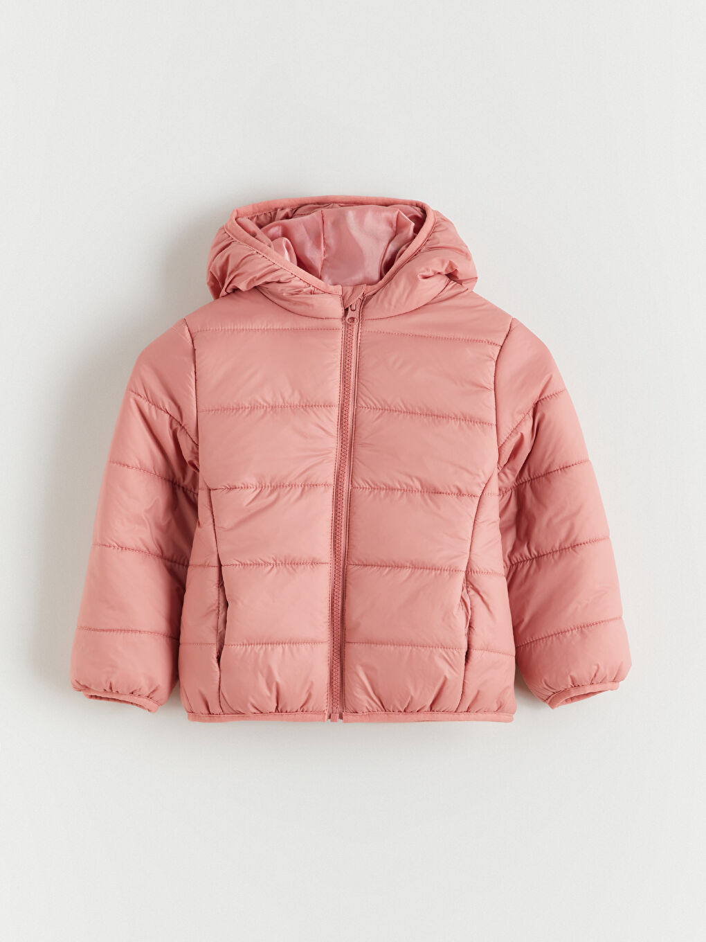 Pembe Kapüşonlu Kız Çocuk Şişme Mont