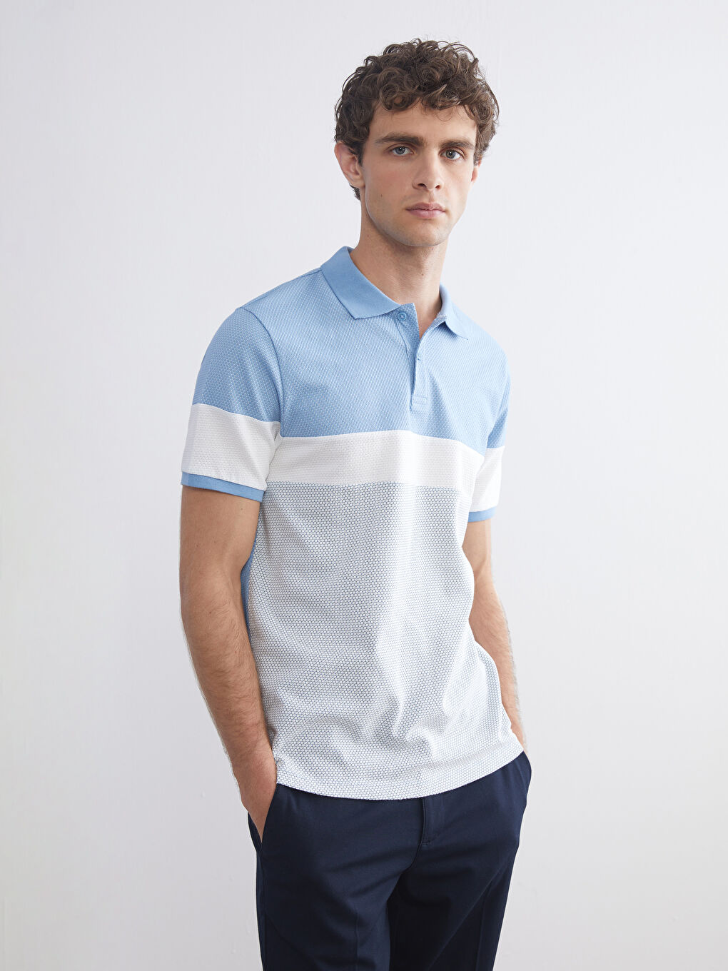 Polo Neck Color Block Men's T-Shirt