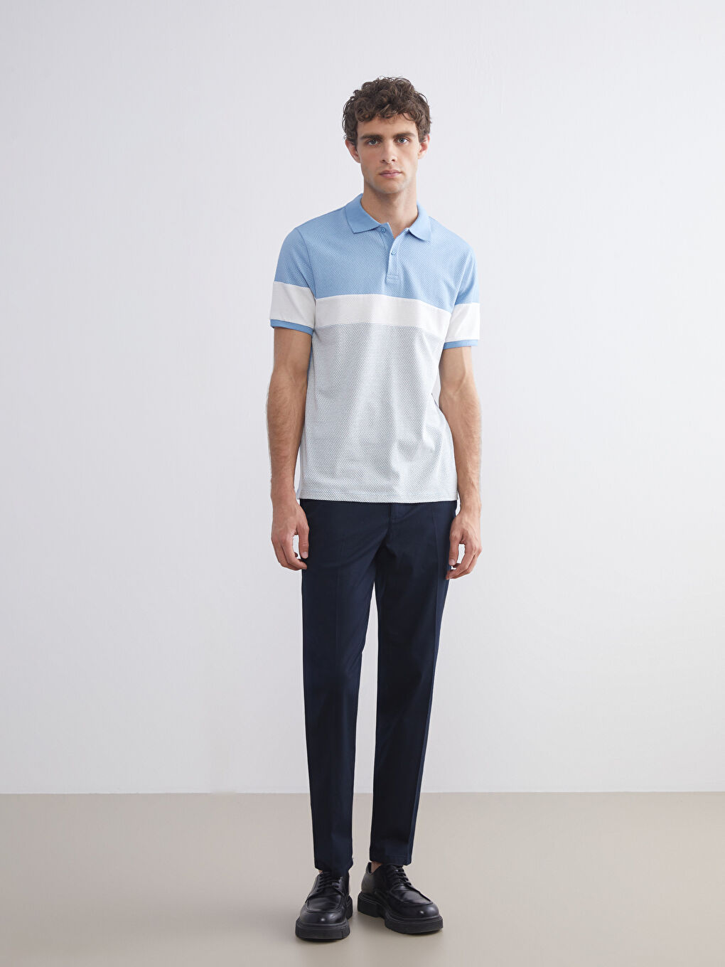 Polo Neck Color Block Men's T-Shirt-1