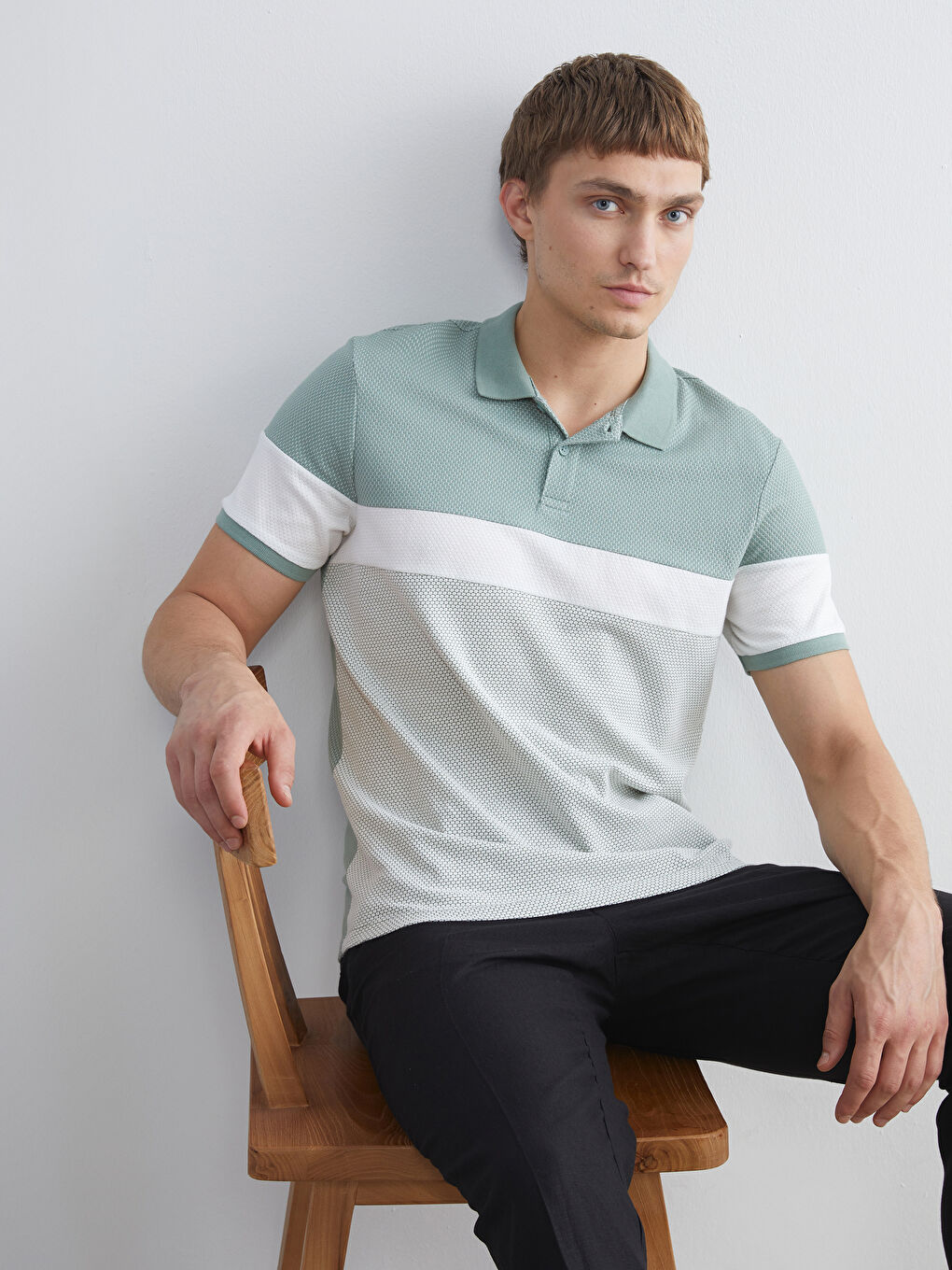Polo Neck Color Block Men's T-Shirt