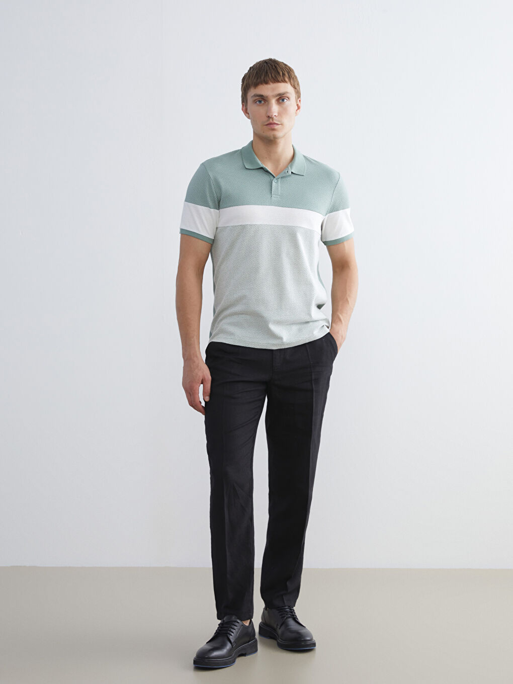 Polo Neck Color Block Men's T-Shirt-1