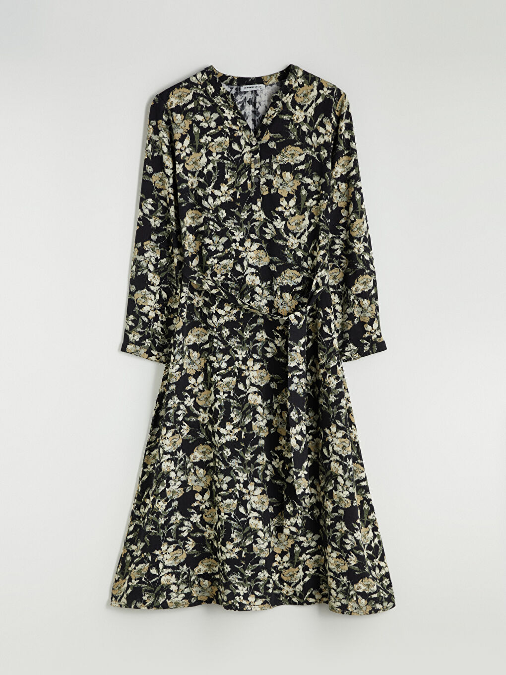 Notch Neck Floral A-Line Linen-Look Dress-4