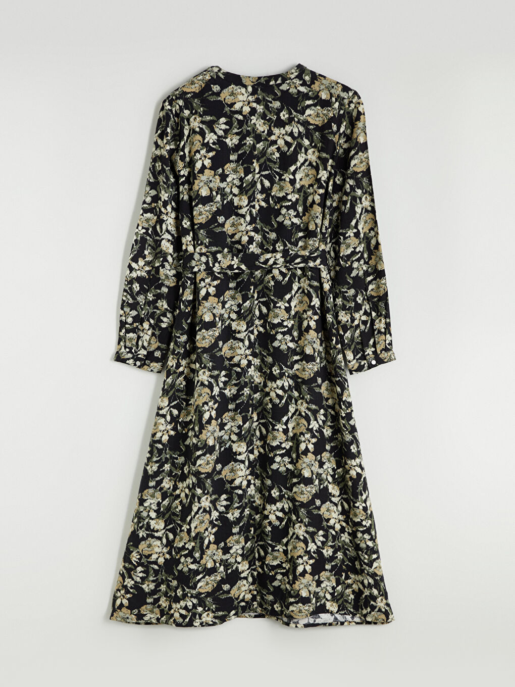 Notch Neck Floral A-Line Linen-Look Dress-5