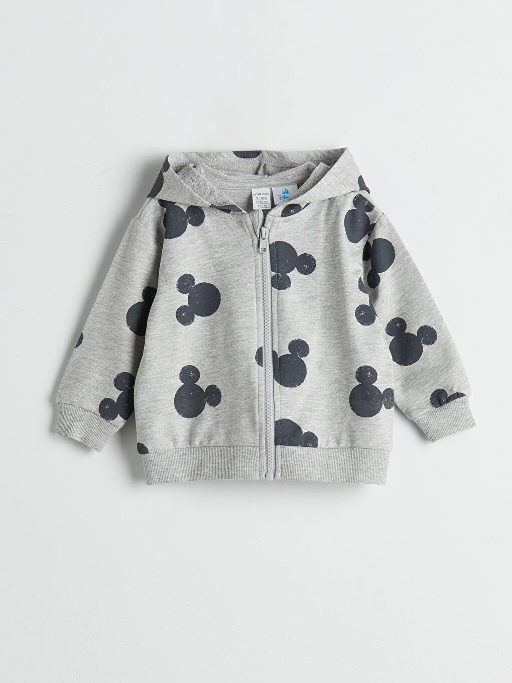 Gri Mickey Mouse Baskılı Erkek Bebek Fermuarlı Sweatshirt