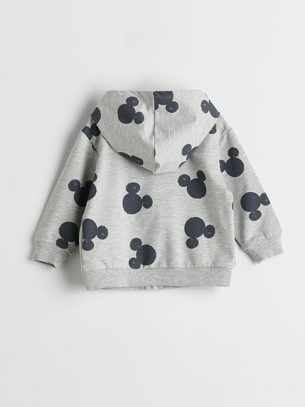 Gri Mickey Mouse Baskılı Erkek Bebek Fermuarlı Sweatshirt-1