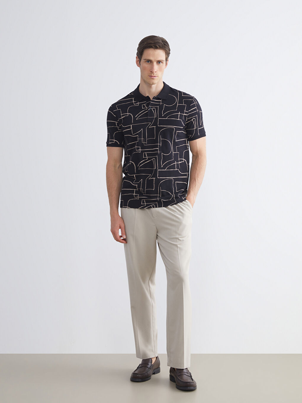 Polo Neck Short Sleeve Patterned Pique Men's T-Shirt-2