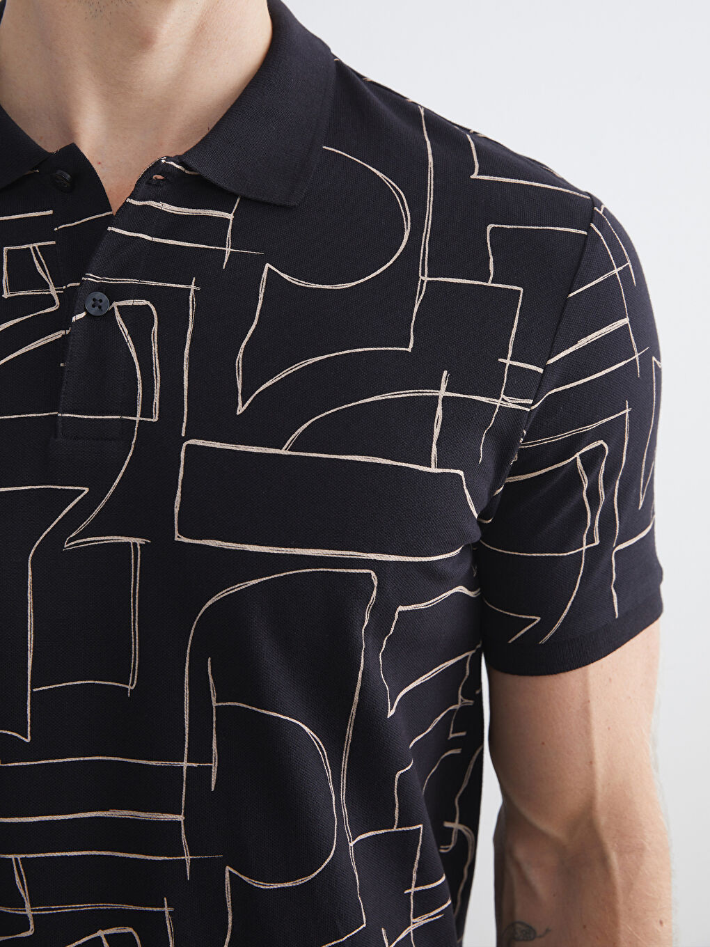 Polo Neck Short Sleeve Patterned Pique Men's T-Shirt-3