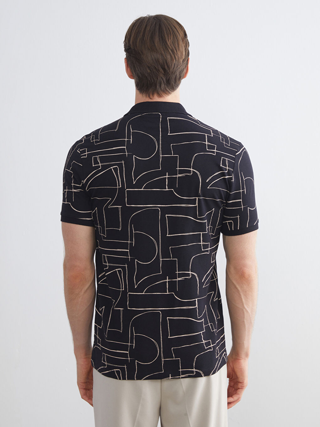 Polo Neck Short Sleeve Patterned Pique Men's T-Shirt-4