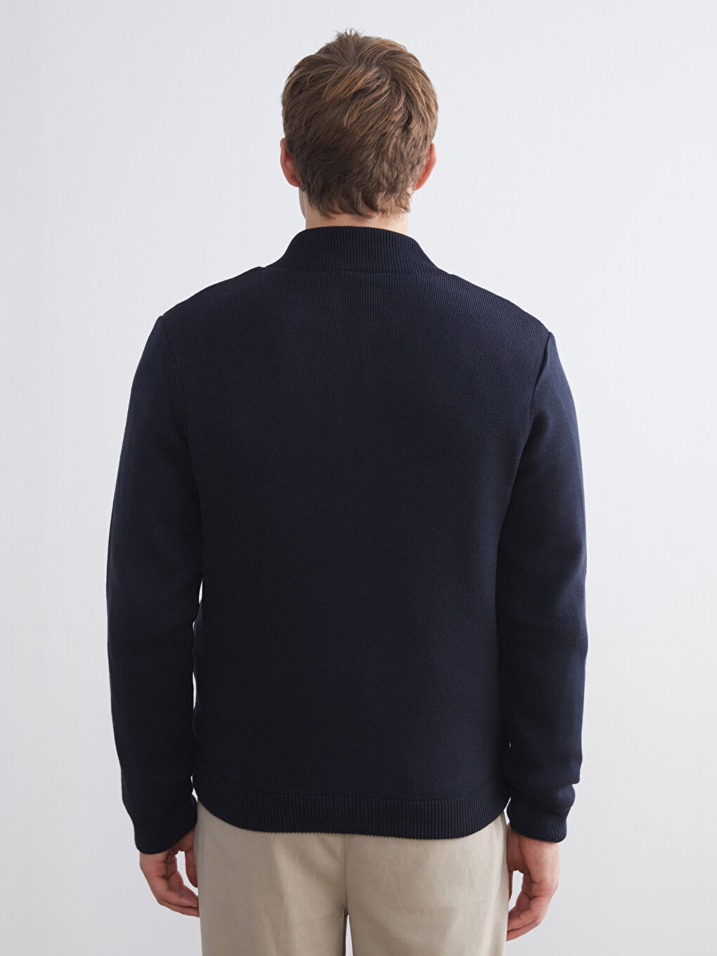 Lacivert Standart Kalıp Dik Yaka Erkek Triko Hırka-8