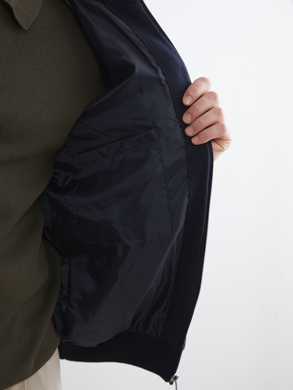 Lacivert Standart Kalıp Dik Yaka Erkek Triko Hırka-6