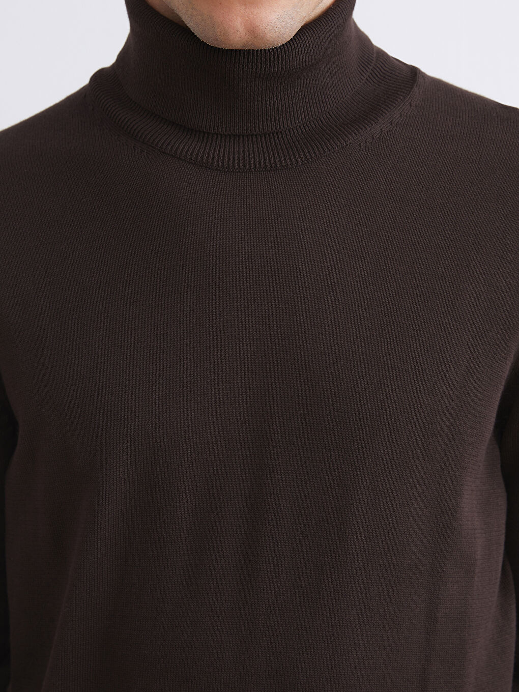 Kahverengi Balıkçı Yaka Uzun Kollu Erkek Triko Kazak-2