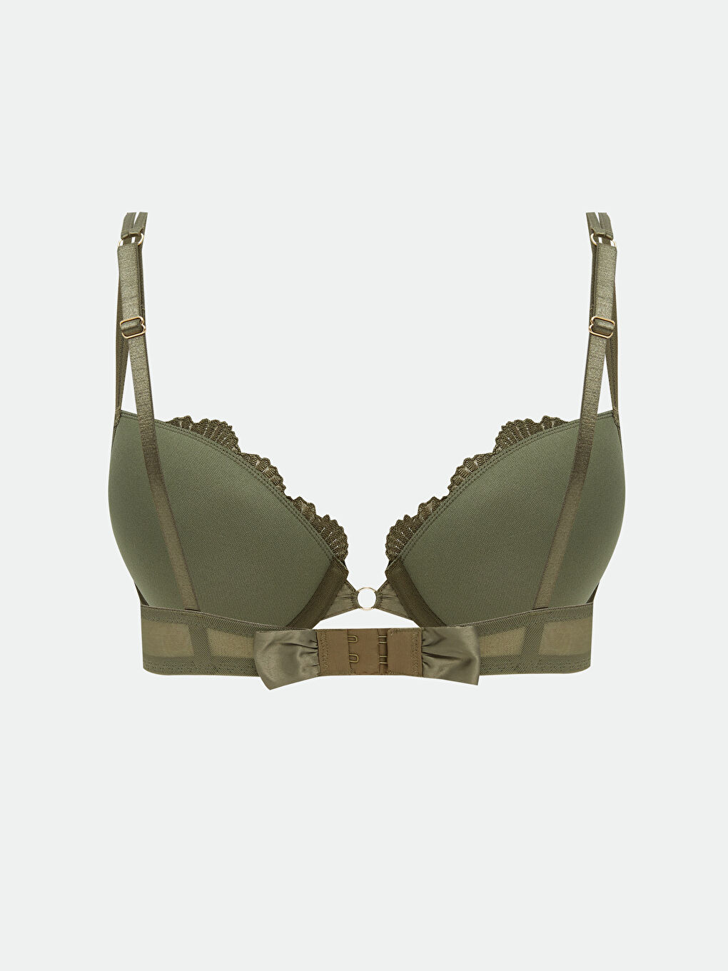 Yeşil Balenli Dolgusuz Dantel Detaylı Fantezi Tişört Sütyen-1